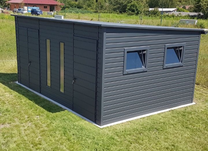 Căsuță de grădină 3,6×3,6m+streașină 3×3,6 m – maro închis mat – spați