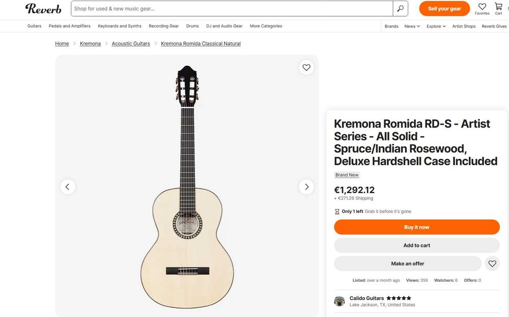 Класическа китара марка Кремона, серия Artist, модел Romida RD-S