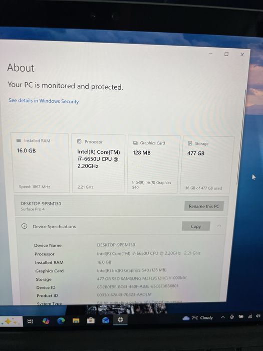 Vand microsoft surface pro 4 i7 6520u 16gb ssd 512gb