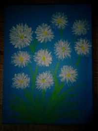 Tablou cu flori pe fond albastru