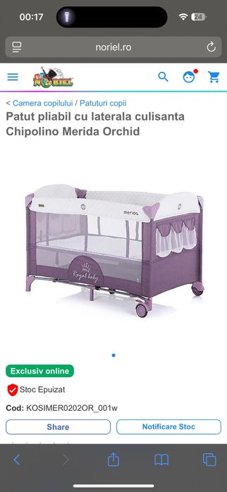 Patut pliabil Chipolino Merida cu laterala culisanta