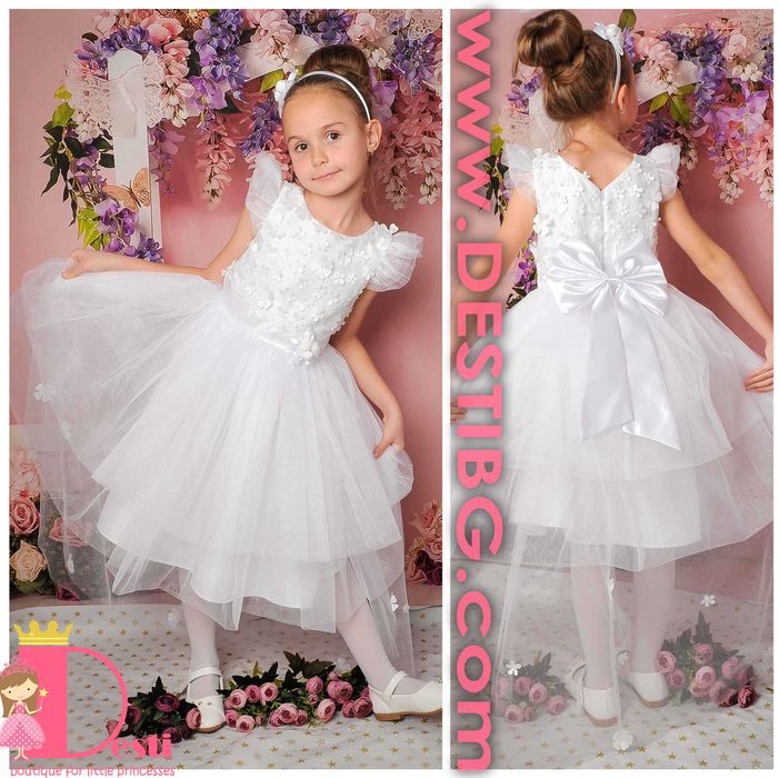 Детски рокли ТЕДИ-МОД туту с дантела,голяма панделка, разл цветове