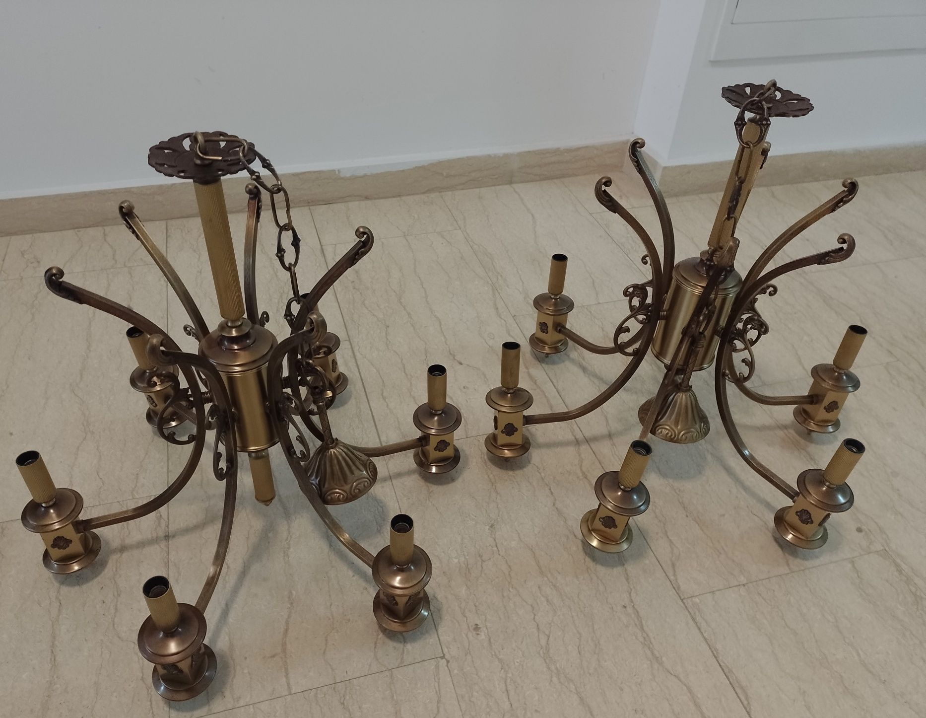 Set de 2 superbe candelabre Art-Deco din alama masiva cu 6 brațe piese