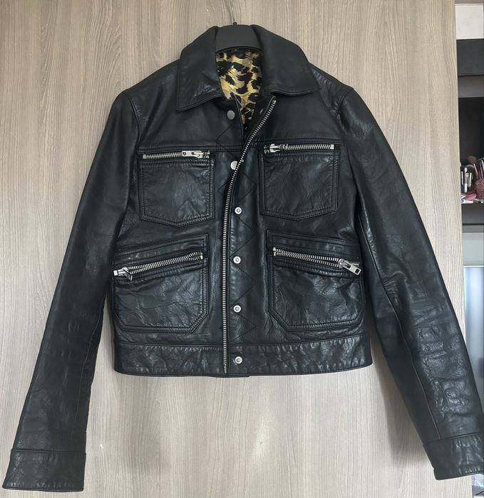 Geaca din piele naturala neagra , stil biker vintage