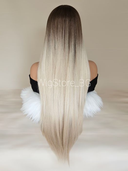 Дълга права руса перука без бретон