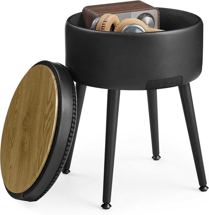 Taburet 3 in 1 cu spatiu de depozitare si masa, Vasagle, negru