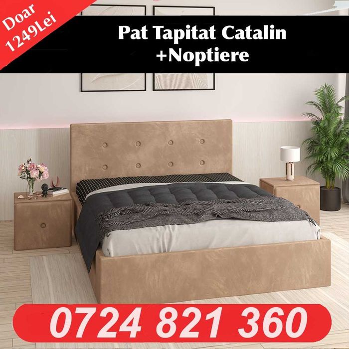 Pat tapitat,comoda tv,dormitor complet,dulap-SUPER OFERTA