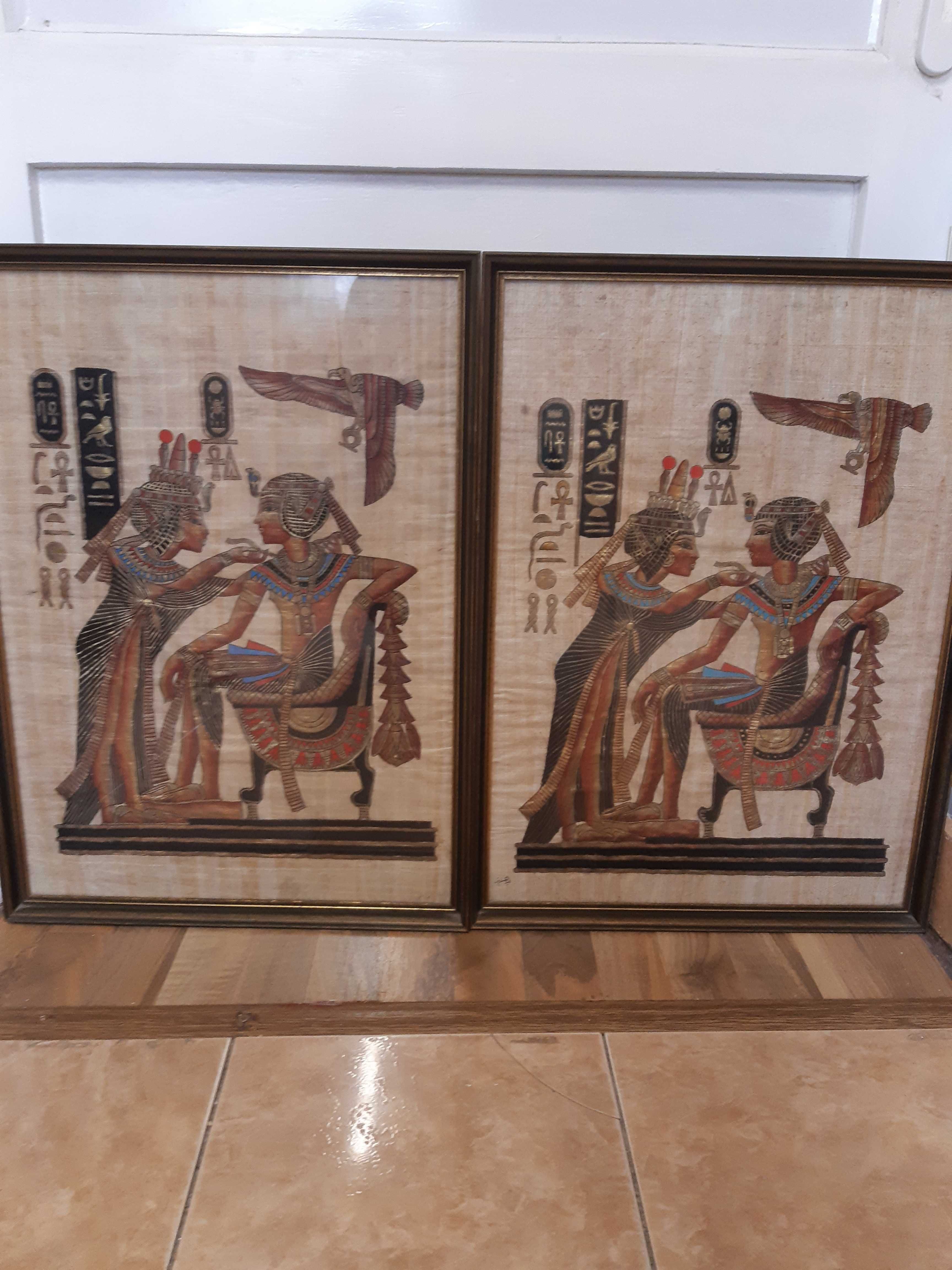 Set tablouri papirus, din Egipt, cu rama lemn, inaltime 61 cm