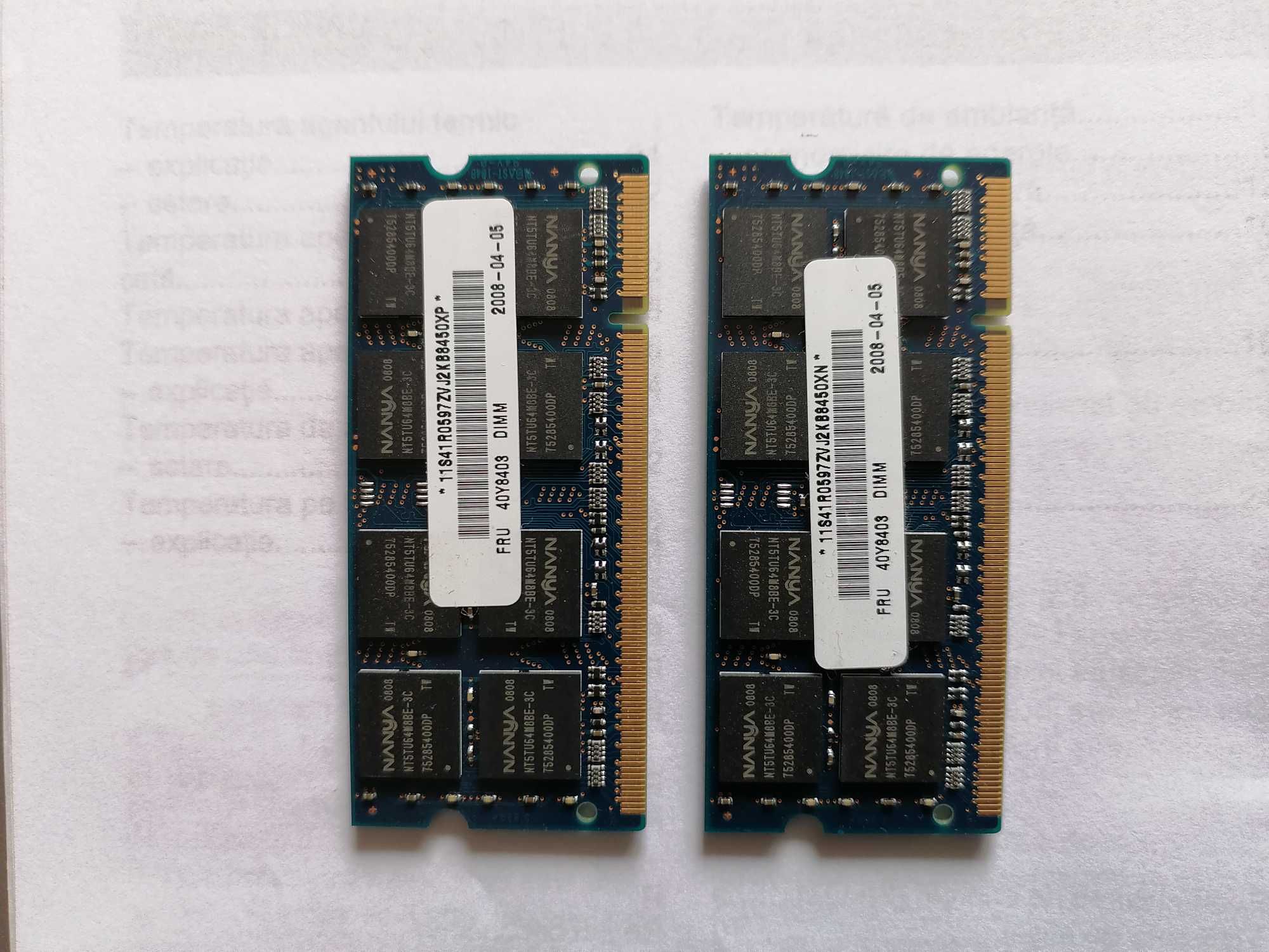 Memorie RAM laptop Nanya DDR2 2x1 GB PC2 5300 667 Mhz.