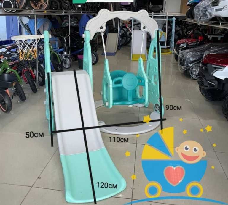 Горка качели и баскетбол-120х110х90 см. Доставка и установка бесплатно