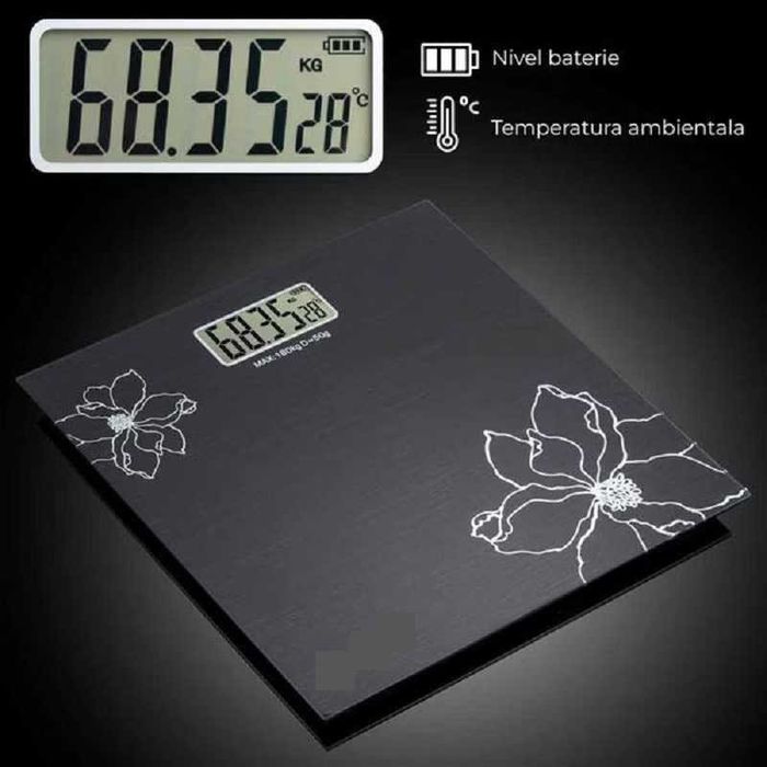 Cantar corporal pt persoane, 150 Kg, Negru cu Flori Albe, NOU 80 Lei