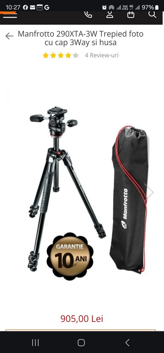 Manfrotto 290XTA-3W Trepied foto cu cap 3Way si husa(nou)
Manfrotto 29