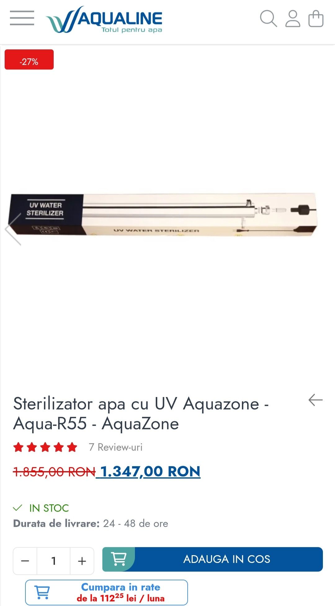 Sterilizator apa cu UV Aquazone - Aqua-R55