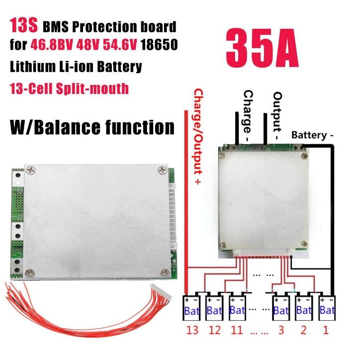 13S, 14S BMS 54.6V, 58.8V 35A, защитна платка с балансно зареждане PCB