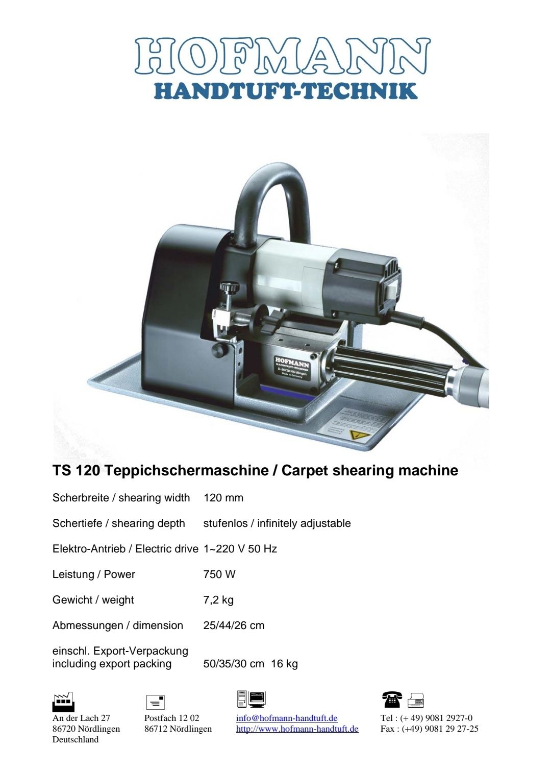 Машина для стрижки ковров TS 120 U, mode in Germany