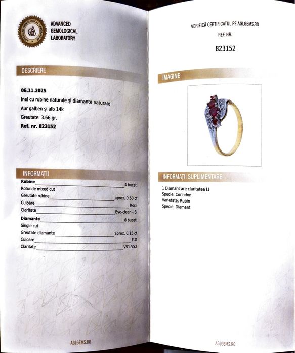 Inel din aur de 14K cu rubine si diamante naturale