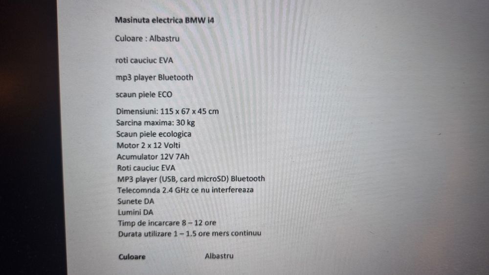 Masinuta electrica bmw i4 albstra