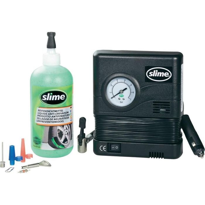 Kit Anti-Pana Slime Smart Repair 473ml + Compresor aer 12V pentru anvelope fara camera lichid reparatie pana instant