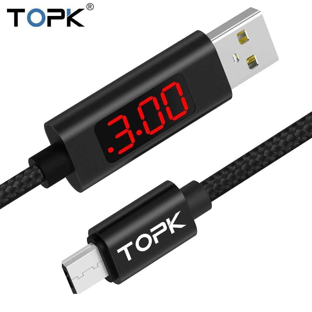 Новый Кабель Topk microUSB 1m 2.4A с дисплеем (напряжение, сила тока)