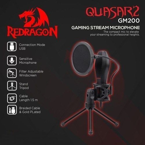 Топ! Redragon QUASAR 2 GM200 USB Микрофон+Поп Фильтр