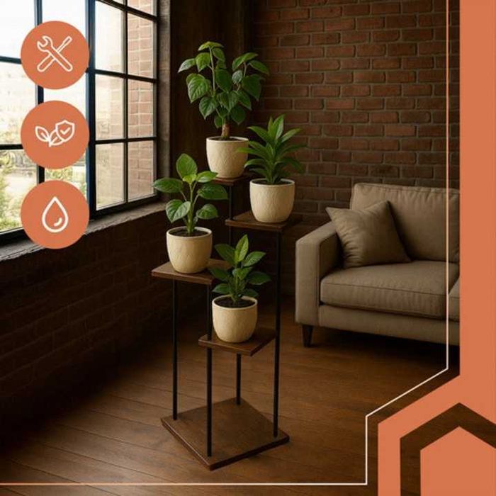 Suport flori RUHHY, 5 etaje, 107 cm, metal + MDF, capacitate 75 kg