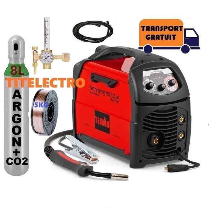 Aparat sudura TELWIN TECHNOMIG 180 + tub 8L PLIN + ceas + sarma 5kg