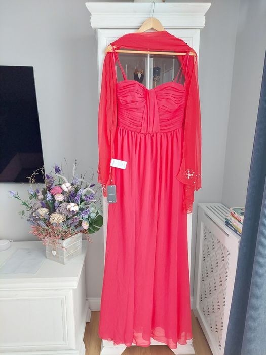Rochie de ocazie lunga Koton corai, mărime S-M + eșarfă Motivi