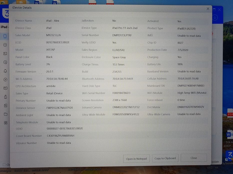 Vand, schimb iPad Pro 11”, 2th gen. 2020, 128 GB, 98% sănatate bat.