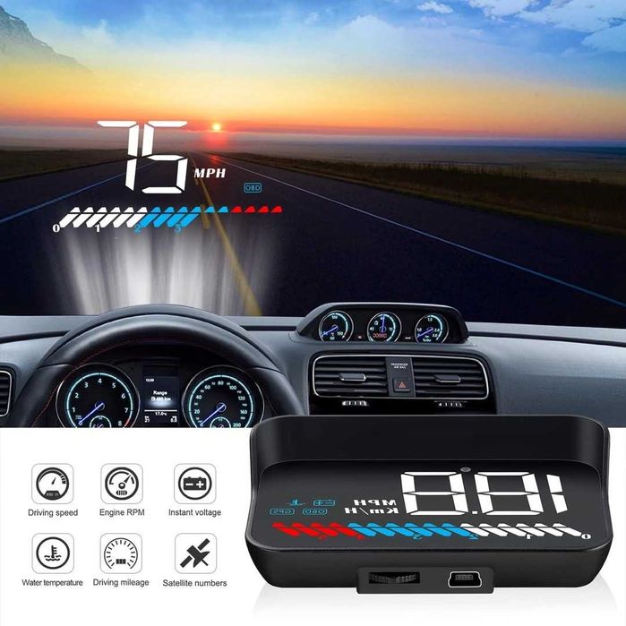 Afișaj  OBD2 și GPS, MPH, Afișaj HUD auto de 3,5"/8,9 cm, Vitezometru