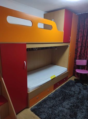 Dormitor copii cu pat etajat + saltele