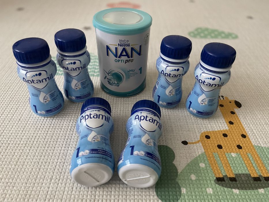 Сухо мляко NAN Optipro + еднократни дози течен Aptamil