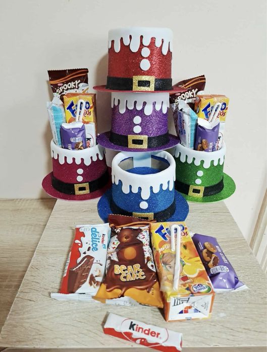 Cadouri dulci Crăciun – pălării decorative cu dulciuri