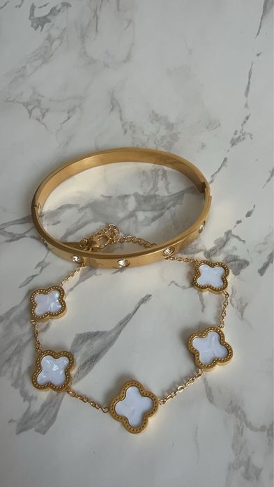 18к златно покритие гривна, колие, гердан, ланец, обеци van cleef