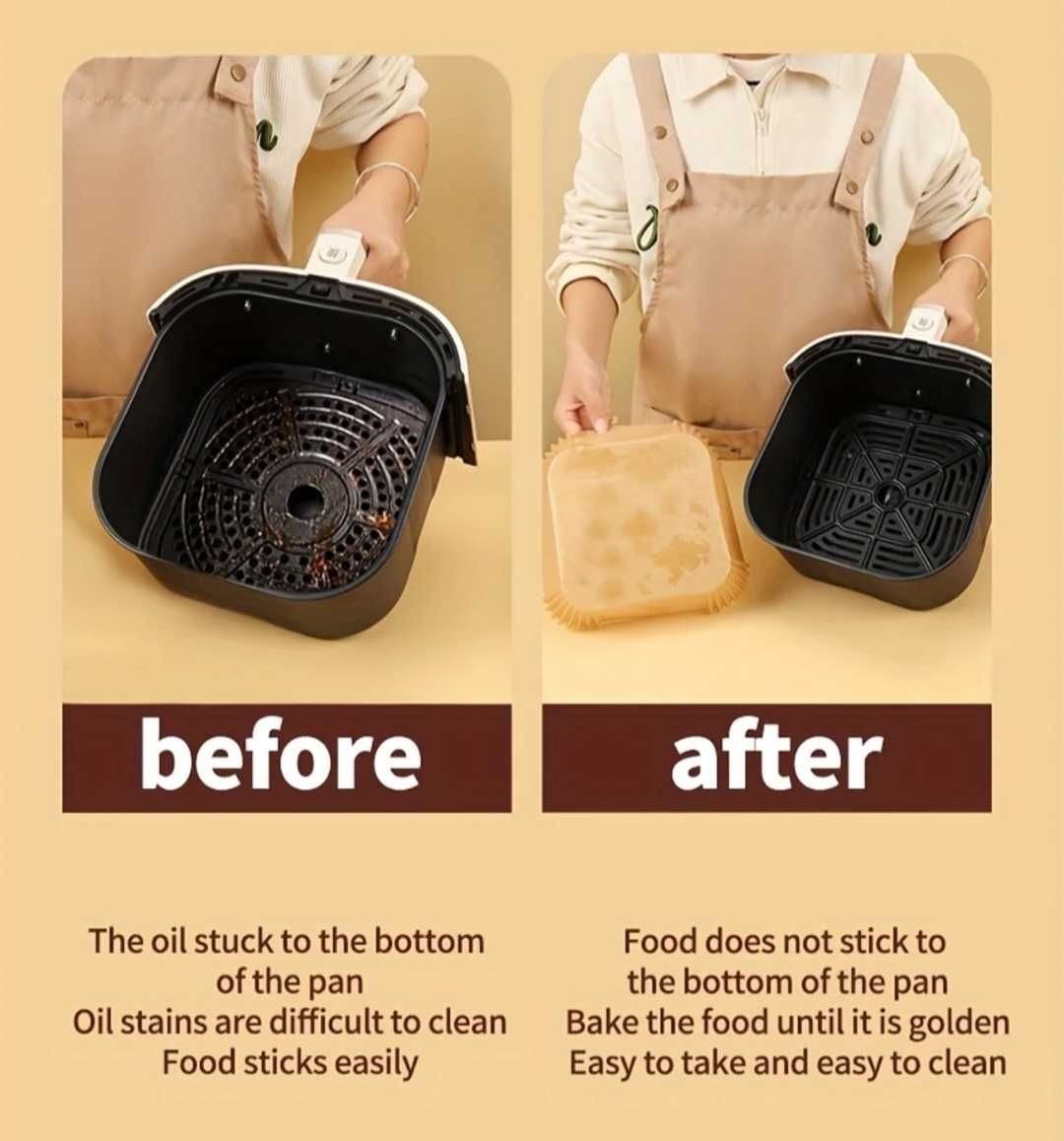 Set hârtie de copt pt. friteuza cu aer cald Air Fryer, 50 bucăți 23 cm