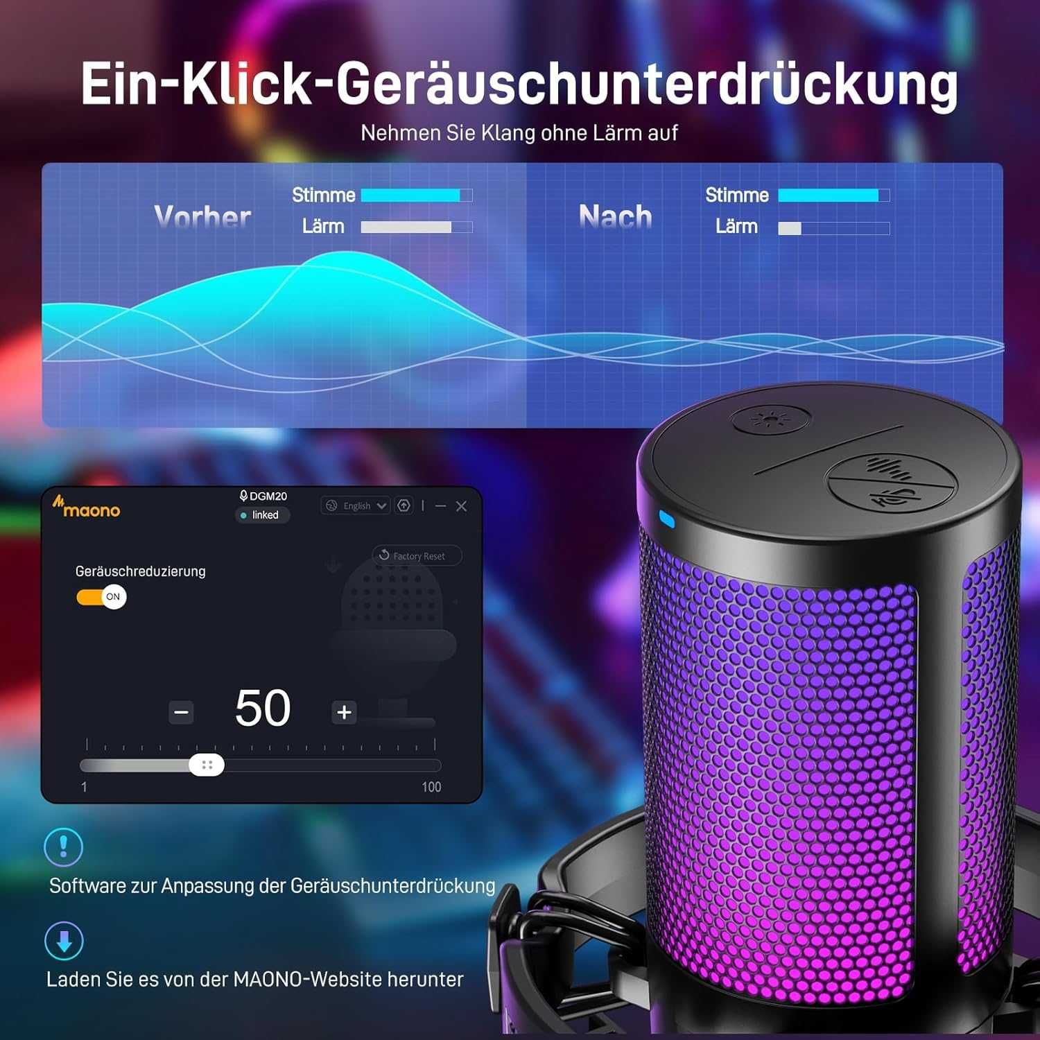Геймърски микрофон PC Noise Cancelling Стрийинг Подкаст Студио