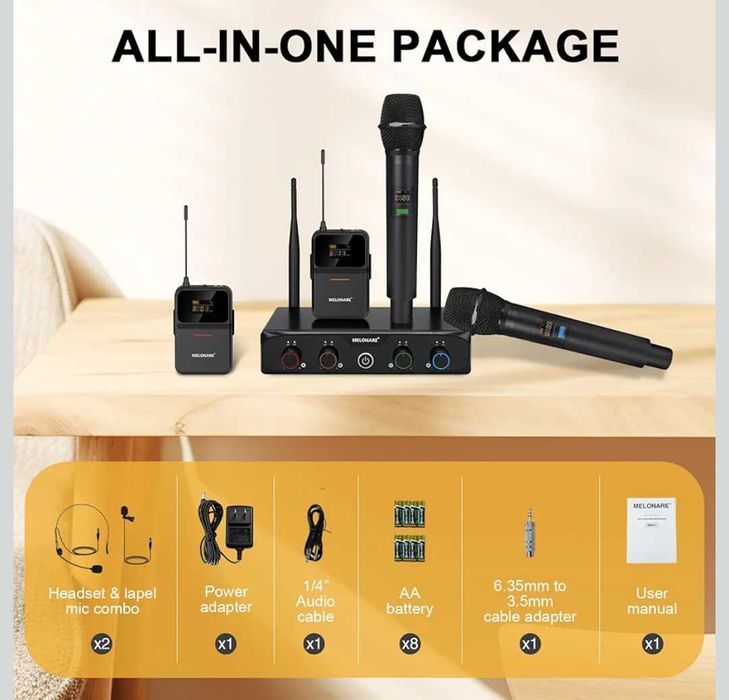 MELONARE MWM-41-2H2B 4-канална безжична микрофонна система UHF