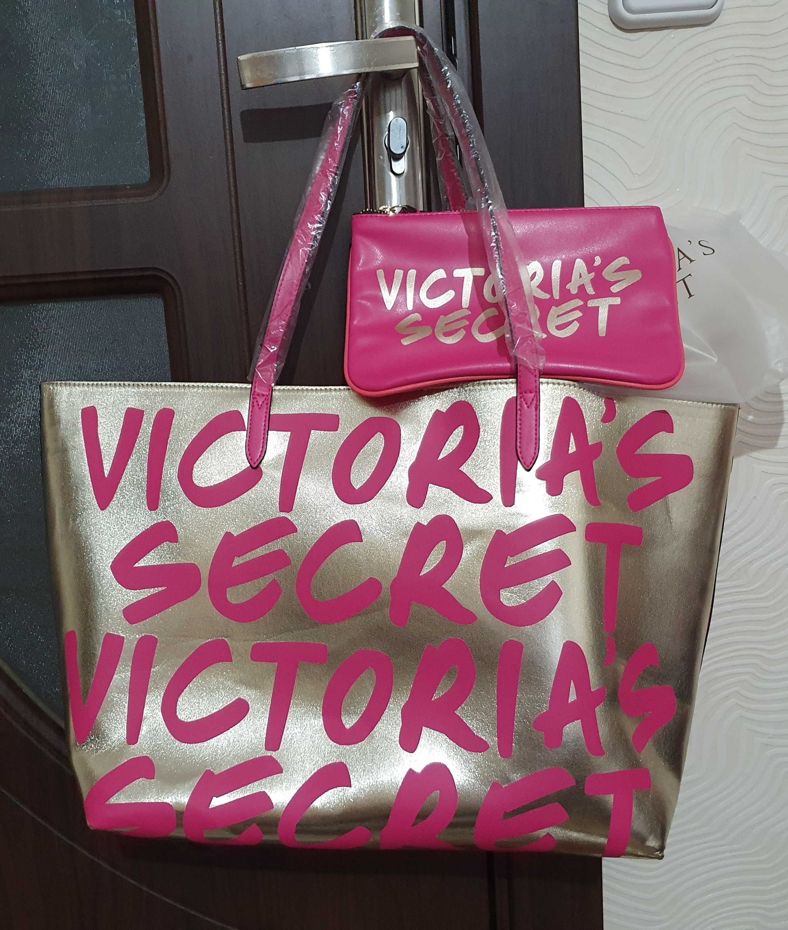 Кожена чанта 3в1 Victoria's Secret pink-gold-140лв.НОВА