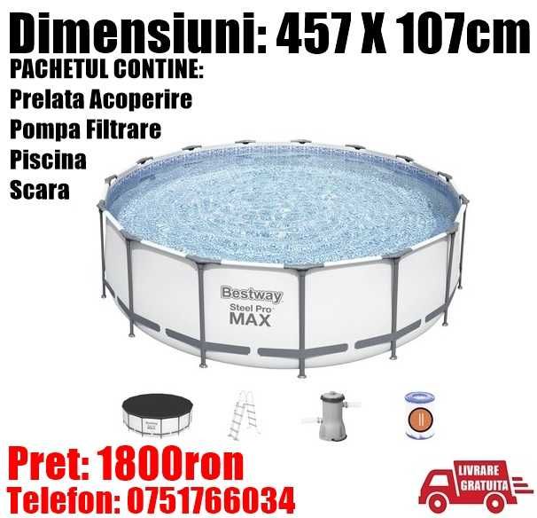 Piscina Rotunda Cadru Metal 457 x 107 cm SET Complet LivratGRATUIT