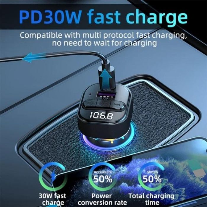 Fm трансмитер предавател, mp3 плейър verk 10129 / c50 type-c + usb ...