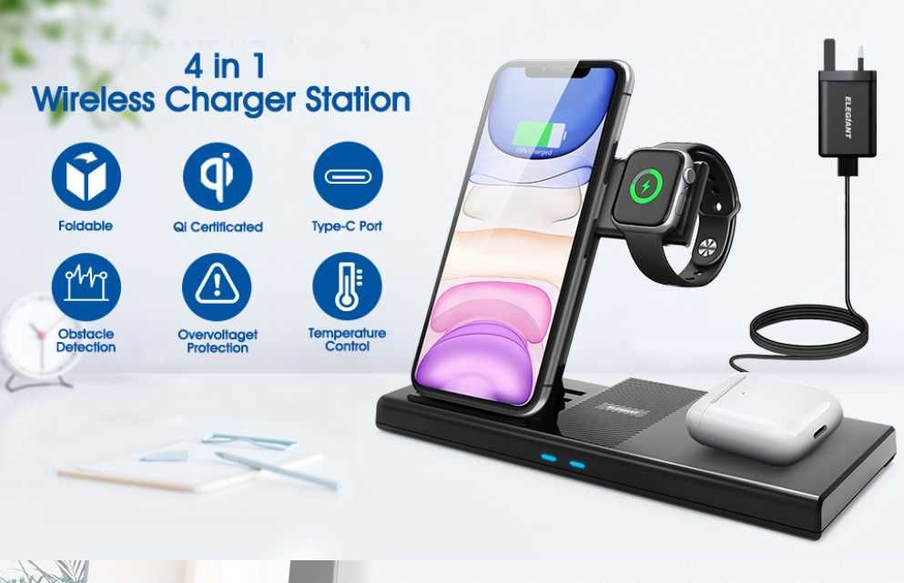 Staie incarcare wireless 4 in1 Elegant U7 QI Standard