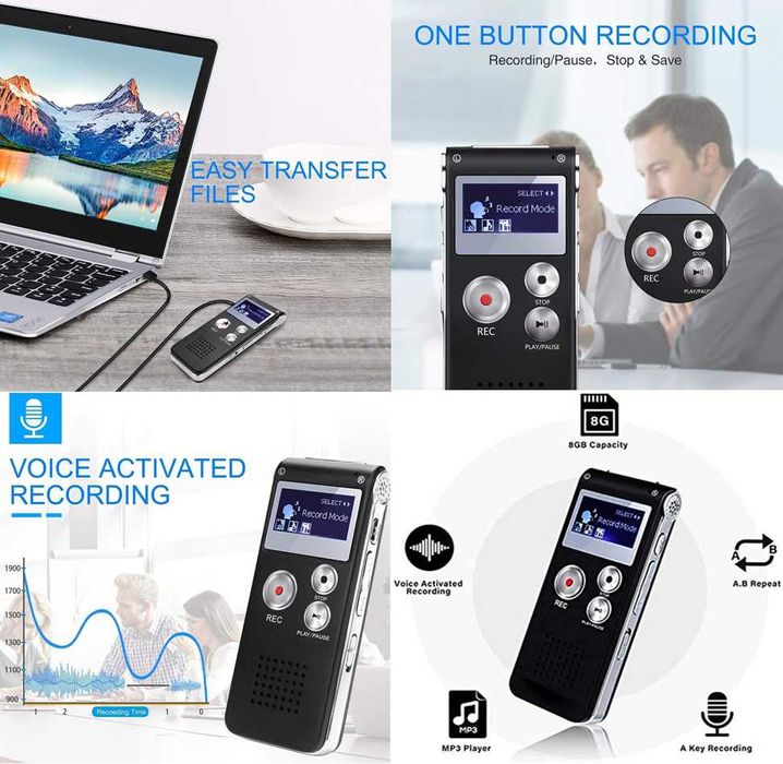 Reportofon digital Profesional. Mini Spy activat prin voce 16GB. Nou !