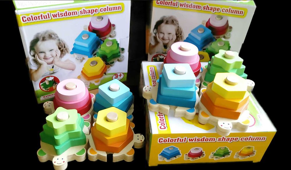 4в1 Монтесори дървен сортер с костенурки за разпознаване на цветовете