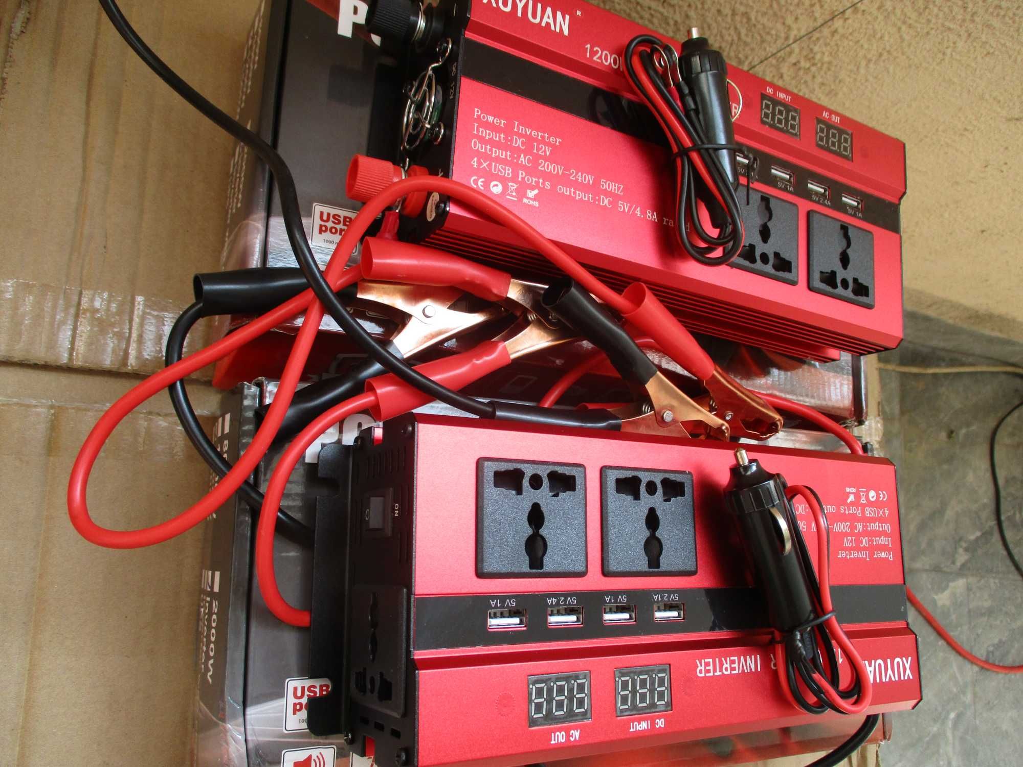 Invertor auto 12V 2000W 3 prize 220V putere pornire 3000W afisaj LCD