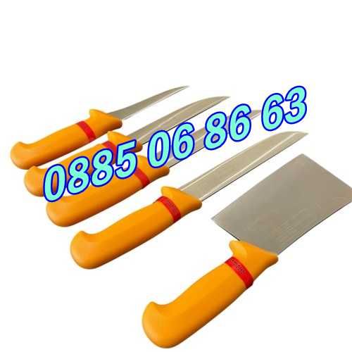 Комплект от професионални месарски ножове и сатър 5 части + брус