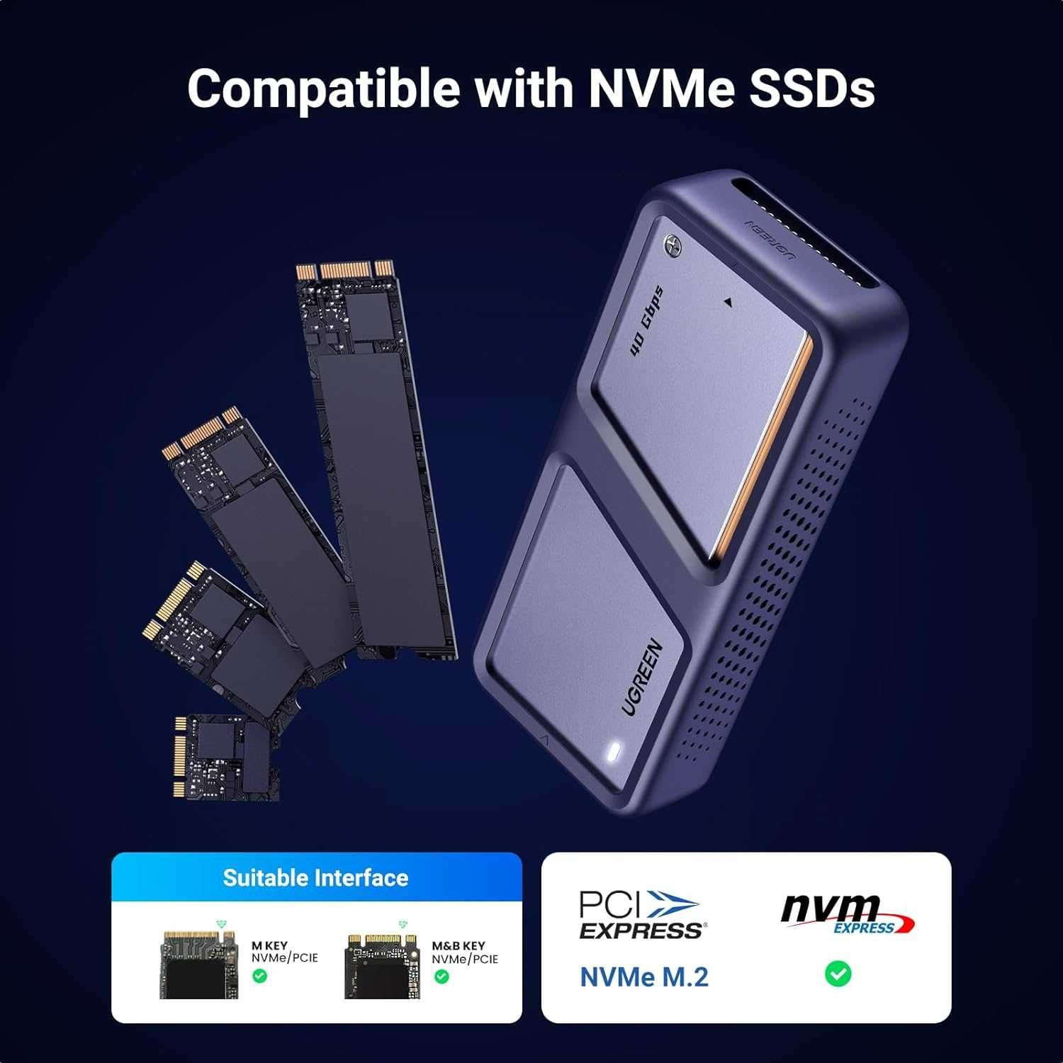 Корпус для SSD Nvme Ugreen 40Gbps M/B+M Key Thunderbolt 3/4 USB 4/3