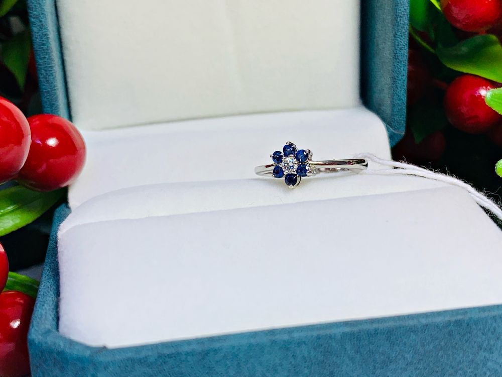 изящное бриллиантовое кольцо с натуральным камнем – Сапфир