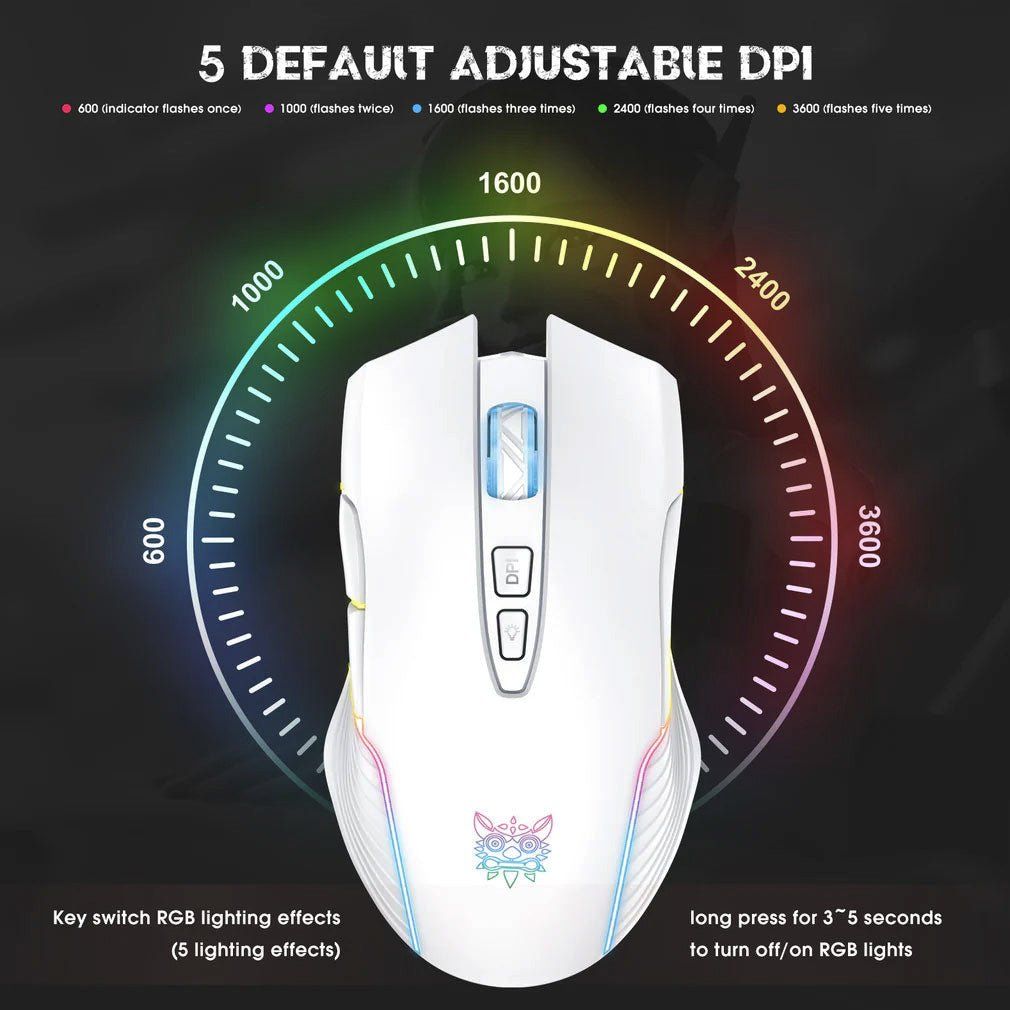 Mouse gaming Onikuma CW905,Wireless, 3600DPI,RGB,Alb