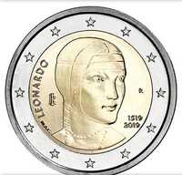 Монета от 2 евро, Леонардо да Винчи, Италия, 2019