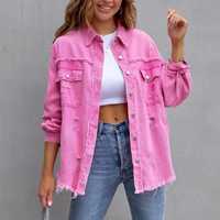 Дамско розово дънково яке тип риза XL