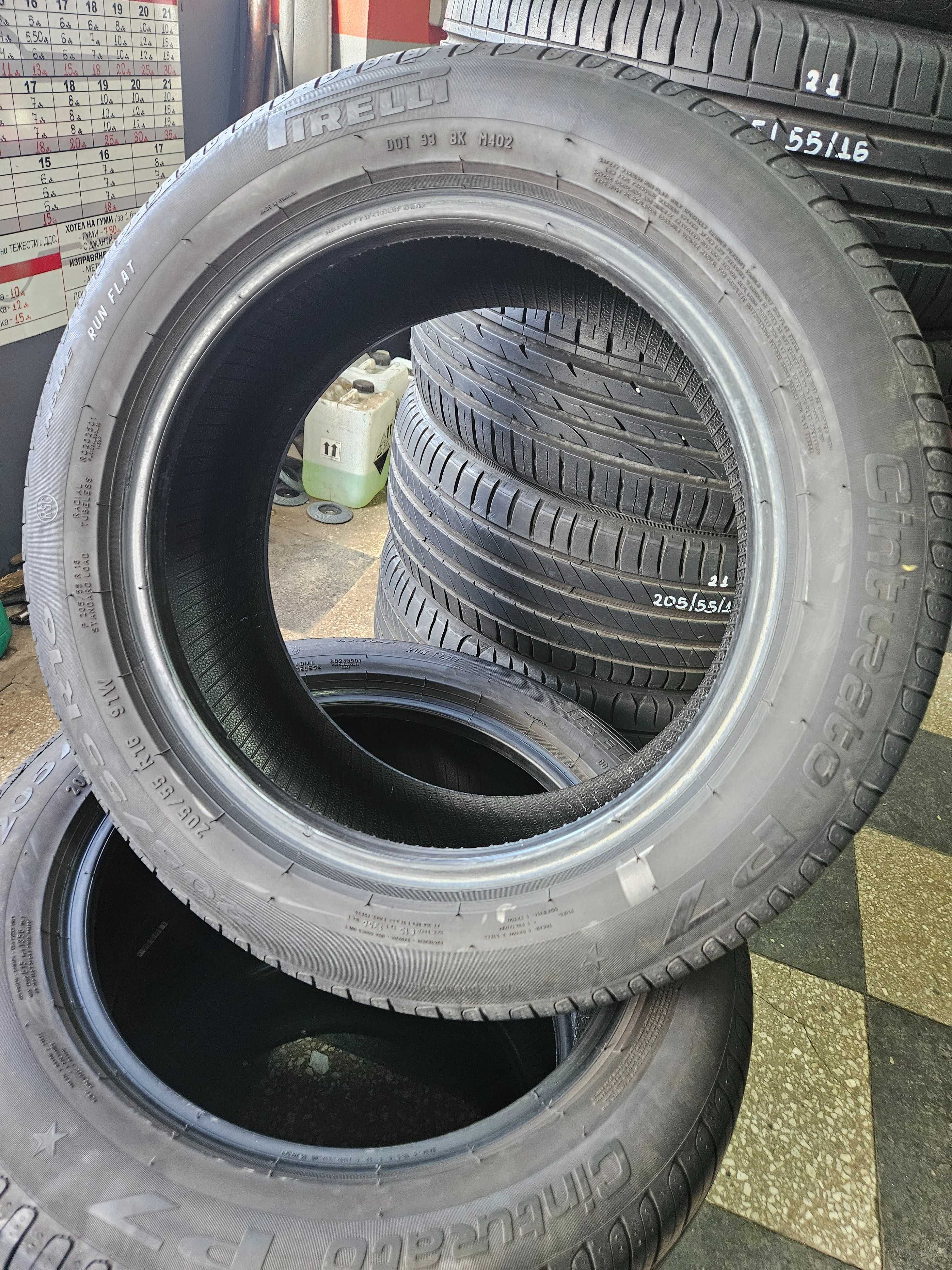 4бр 205/55/16 PIRELLI RFT 7мм грайфер дот:21г безплатен монтаж